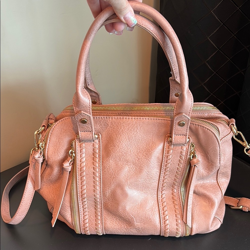 SASHA+SOFI Women’s Pink Satchel with Gold Accents and Detachable Strap